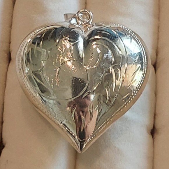 Jewelry - Puffy Heart Pendant Necklace, Sterling Silver Heart Pendant, Heart Jewelry